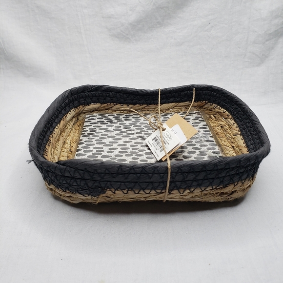 Mud Pie Tribal Boho Woven Black Seagrass Basket Paper Napkin Set - Picture 4 of 5